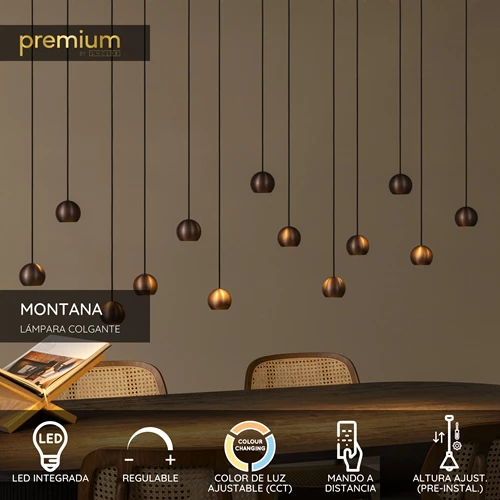 Lucide MONTANA - Lámpara colgante - LED Regul. - CCT - 13x5,7W 2700K/4000K - Adecuado para dobles alturas y techos altos - Café | Premium - USP